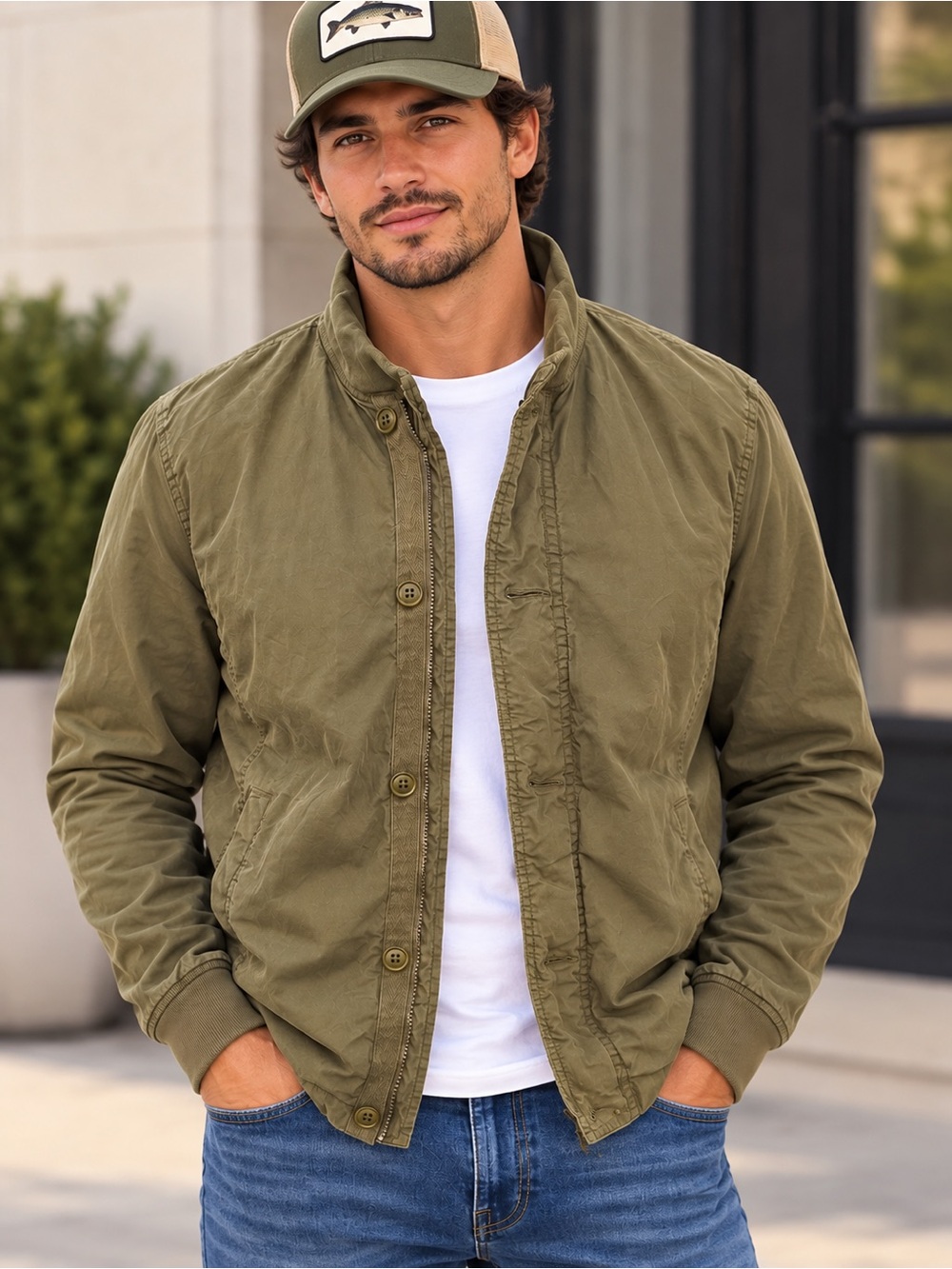 Abercrombie & Fitch Men’s Olive Green Bomber Jacket